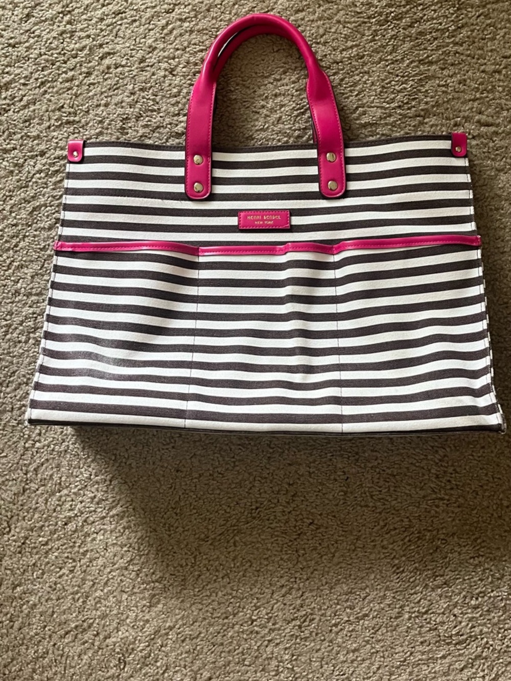 Henri Bendel Striped Tote Bag with Hot Pink Trim - Women